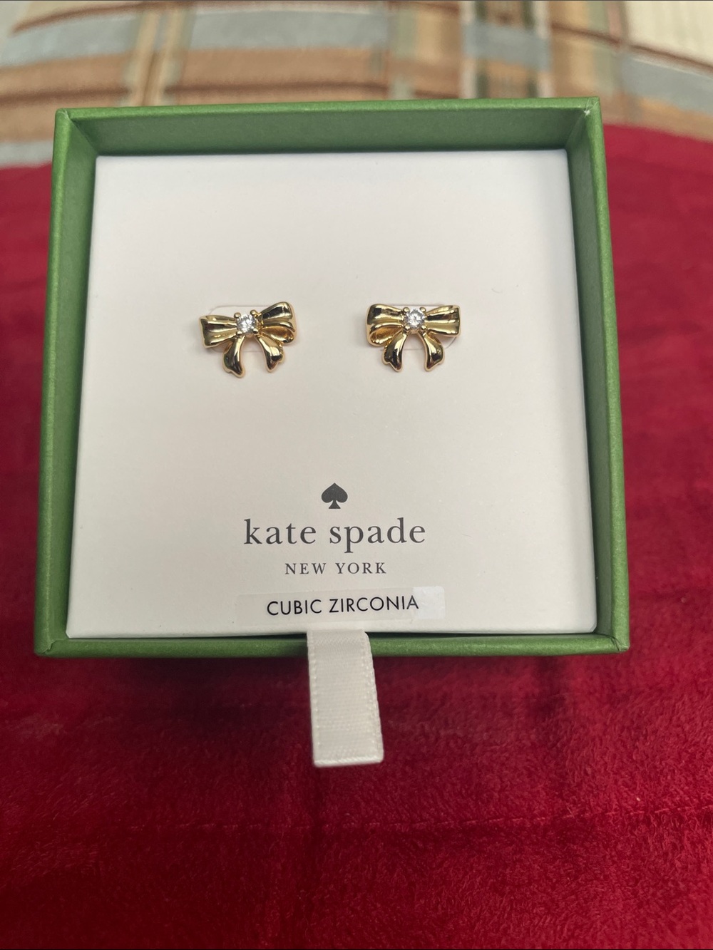 kate spade Gold Bow Stud Earrings with Cubic Zirconia NIB
